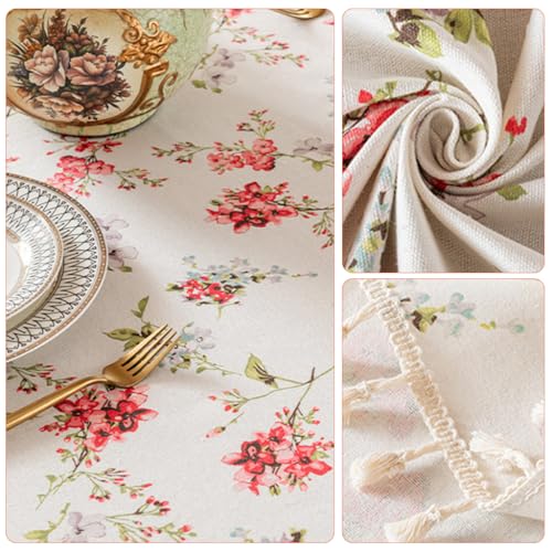 HASTHIP® 47.2 x 70.8 inch Table Cloth 4 Seater - Linen with Tassel Elegant Cotton-Linen Blend Dining Table Cover Decorative Table Protector for Kitchen, Dining Room & Outdoor Use, Red