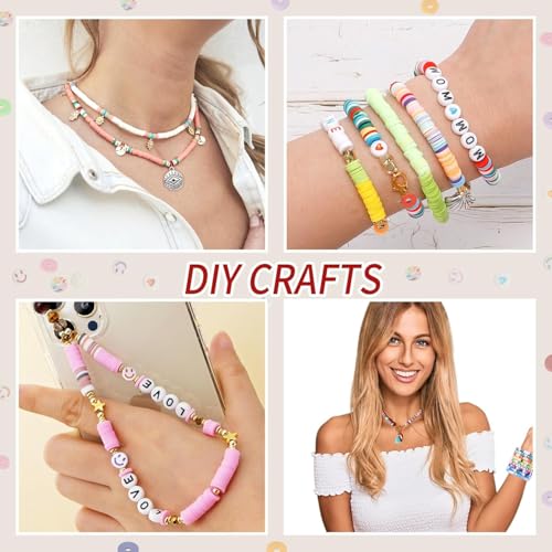 SANNIDHI® 9600PCS Clay Beads Jewellery Making Kit 24 Colors Bracelet Polymer Flat Set Alphabet with Charms DIY Craft Gift Kids Activity Girls Women