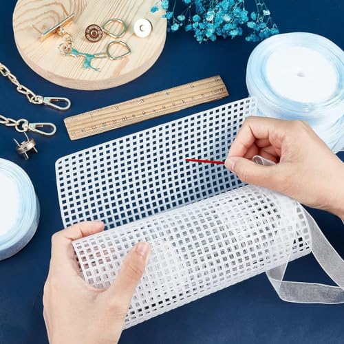 HASTHIP® DIY Knitting Crochet Bags Kit Plastic Canvas Mesh Sheets for Embroidery Cross Stitch Women Handmade Bag Making Accessories White 3PCS
