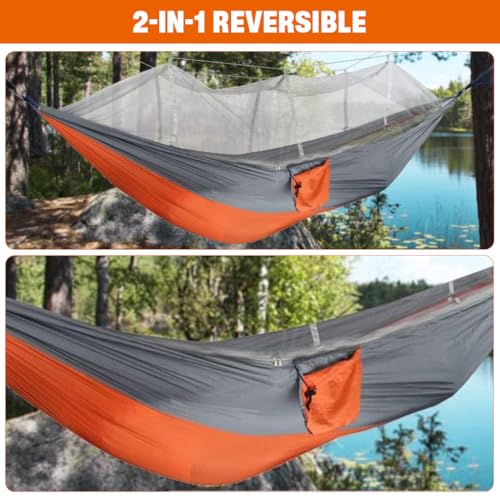 Proberos® Portable Outdoor Camping Hammock with Mosquito Net Swing Sleeping Bed Design Ultralight Parachute Nylon Drawstring Pouch 660lbs Loading Capacity Installation Kit 2PCS