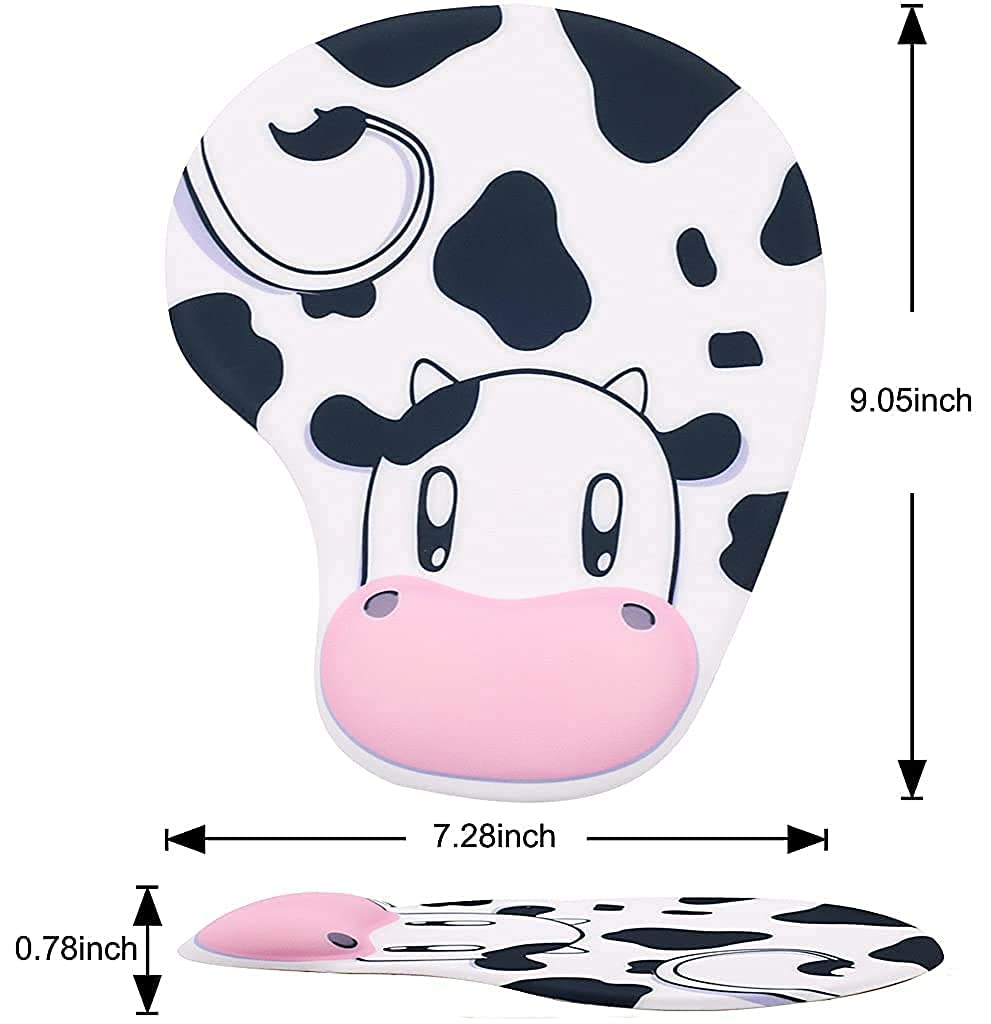 Verilux Mouse Pad ,Cute Cow Mouse Pad with Wrist Rest Computer Gaming Mousepad Cartoon 3D-Cow Wrist Rest Mouse Pads for Laptop Office Work Women Men Kids