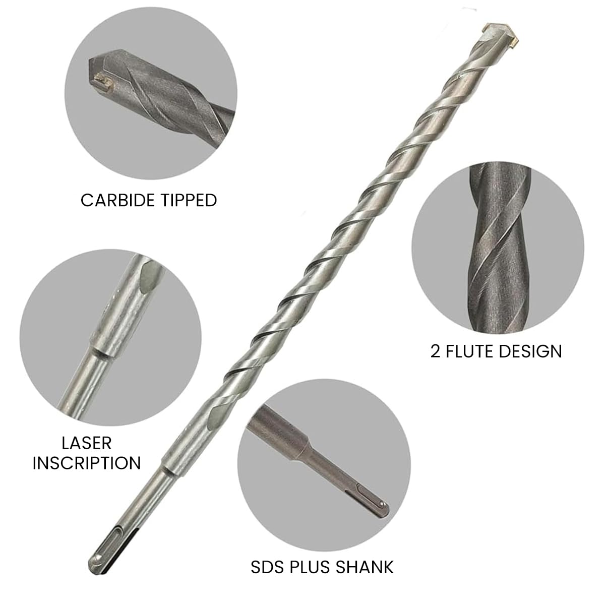 Serplex 4Pcs Long Impact Power Drill Bit 35cm Alloy Twist Drill Bit Set Concrete Masonry SDS Plus Shank Drill Bit Set Rotary Hammer Drill Bits for Brick, Stone, Concrete