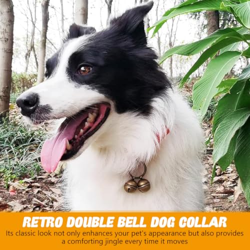 Qpets® Adjustable Dog Collar Charm with Safety Bell Vintage Metal Brass Pet Accessory Quick-Release Buckle Anti-Lost Keychain Stylish Birthday Gift for Dogs 2PCS