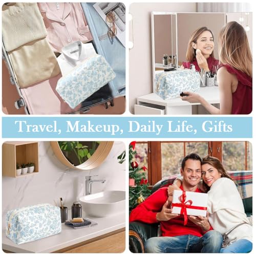 MAYCREATE® Fashion Makeup Bag Travel Pouch Blue Floral Soft Zipper Utility Pencil Gadget Stationeries Storage Tool Organizer 20.5x9x9.5cm 3 PCS