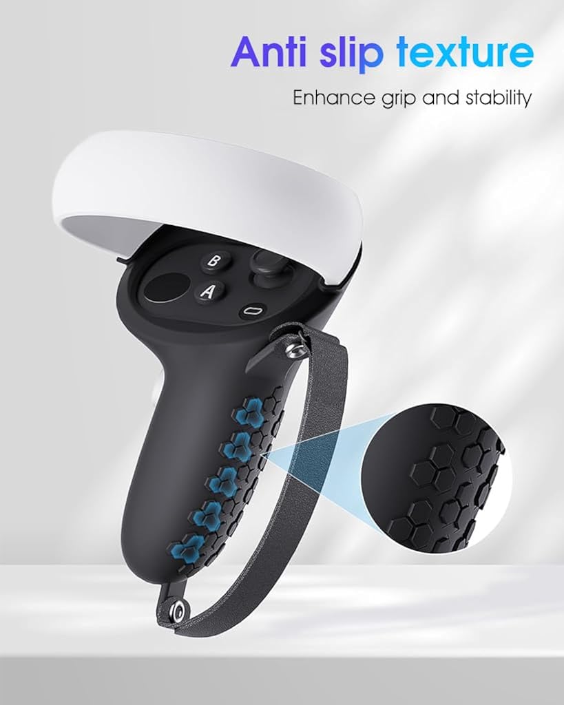 ZORBES Controller Grips Cover for Oculus Quest 2, Non-Slip Texture - VR Accessories Compatible with Meta Quest 2, Silicone Controller Grip Covers with Adjustable Ankle Straps Use