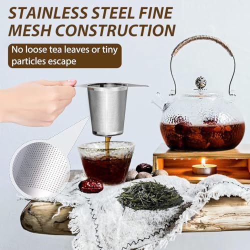 ZIBUYU® Tea Infuser Steeping with Lid Stainless Steel Fine Mesh Strainer for Loose Leaf Flavored Bag Herb Universal Travel Drinkwares 3PCS