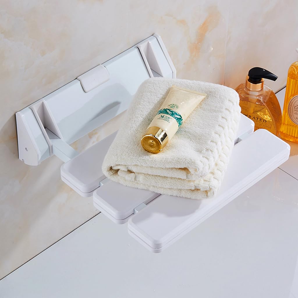 HANNEA Folding Shower Seat Wall Mounted, ABS Durable Shower Seat for Bathroom Anti-Slip Showering Seat, Fold Down Shower Seat Shower Chair for Elderly, Kids, Pregnant(White)
