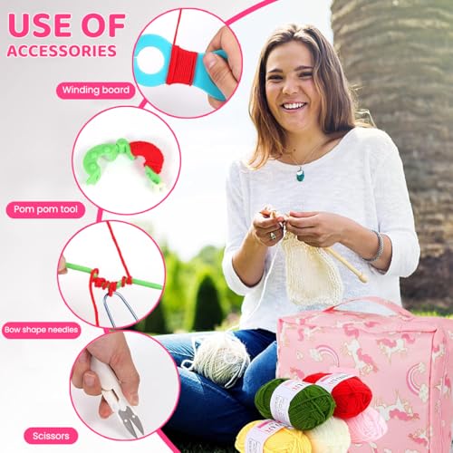 HASTHIP® Crochet Kit for Beginners Adults, Include Yarn, 214PCS Starter Kit for Kids, Ergonomic Hooks Travel Knitting Supplies