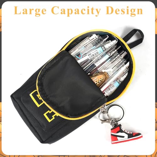 Climberty® Basketball Pencil Pouch Canvas Zipper Bag with Sneaker Keychain Stationery Organizer for School or Office Portable Pen Case 10x8x21cm 3 PCS