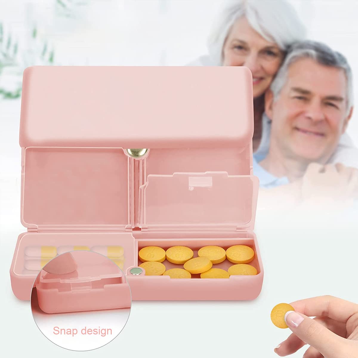 HANNEA Pill Medicine Organizer Storage Box with 7 Compartments, Folding Design, Moisture-Proof Pill Box for Vitamin, Medicine, Pills, Supplements Holder Container, Pink