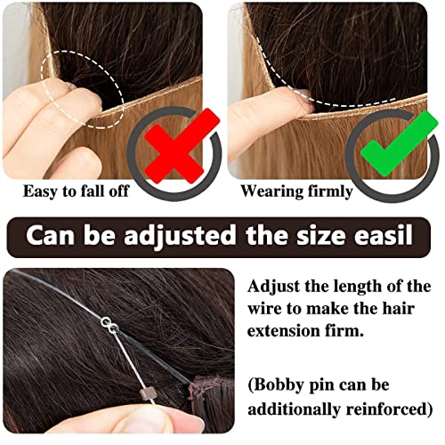 MAYCREATE Curly Hair Extensions for Women Black Invisible Wire Long Wave Curled Hair Extension Clip, Soft Secret Hairpieces - 22