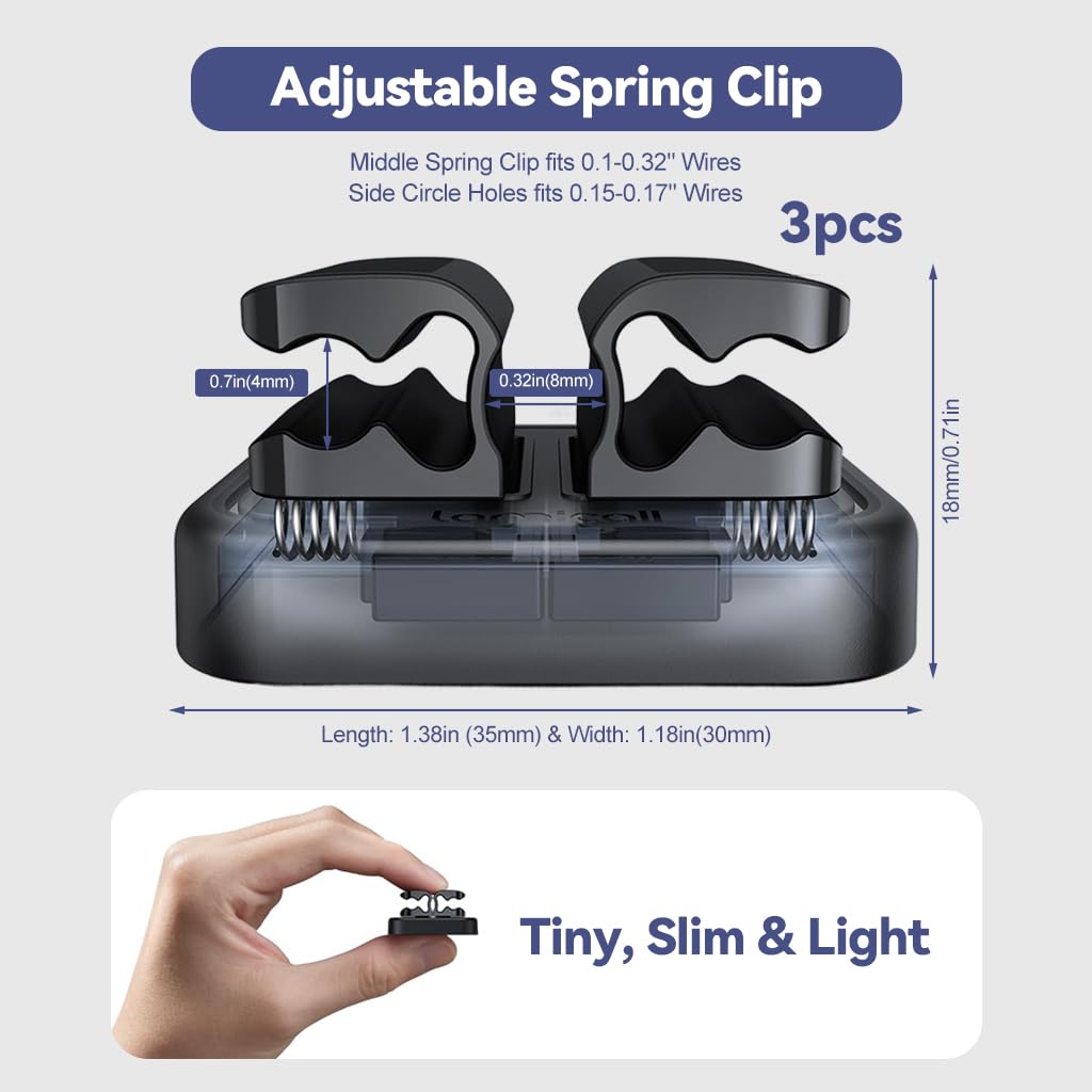 HASTHIP Multi Cable Holder Wall Cable Clip Holder Self Adhesive Multi Cable Clip Holder Holding Up to 3 Cables, Under Desk Cable Organizer Holder Power Cable Grip Cable Management Clip Holder