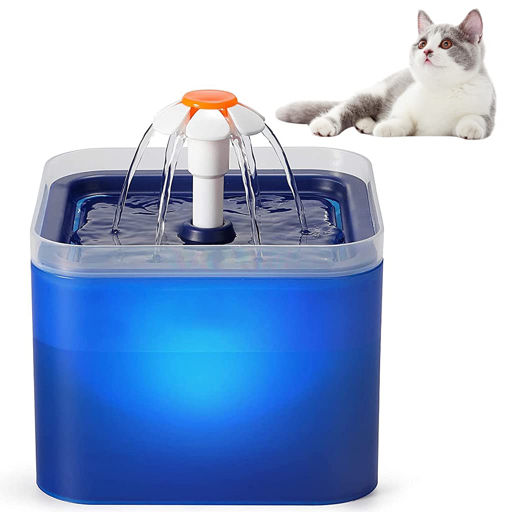 Qpets Neverland Cat Water Fountain with LED Light 67oz/2.0L Ultra Quiet Cat Drinking Fountain with Filter, Automatic Pet Water Fountain for Cats and Small Dogs, Grey (Water Fountain)