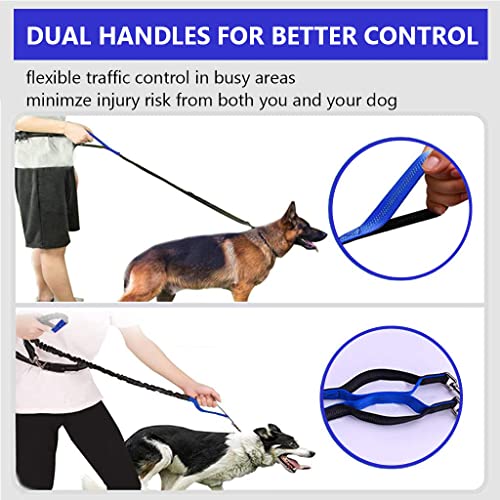 Qpets Hands Free Dog Lead for Running Walking Training Hiking, Dual-Handle Shock Absorbing Reflective Bungee, Adjustable Waist Belt and Pouch, Ideal for Medium to Large Dogs for Running, Walking Dog