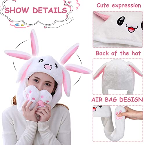 PATPAT® White Plush Animal Bunny Dancing Ears Hat,Cute Rabbit Moving Ear Flaps and Press Paws for Girls,Women,Kids,Birthday Gift 3 PCS