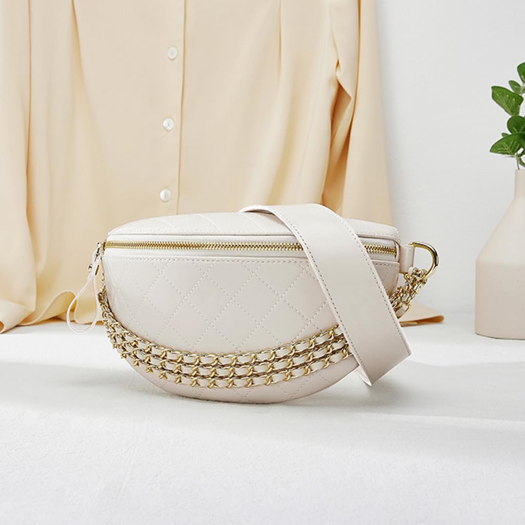 PALAY Women Sling Bag Fashion PU Shoulder Bag for Women Chain Bag Wide Shoulder Strap Crossbody Bag Phone Bag Casual Style Women Bag for Daily, White