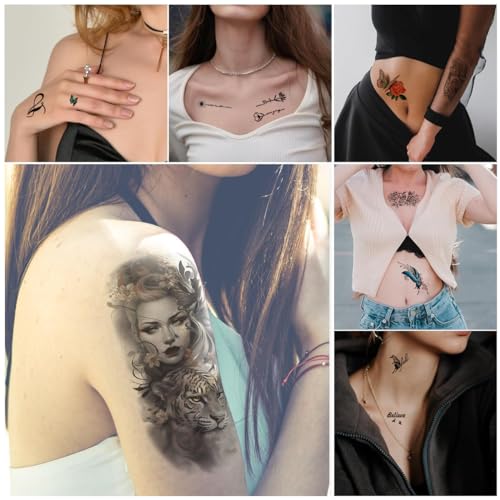 MAYCREATE® Temporary Tattoo for Men Women 34 Sheets Large Arm Band Sticker 3D Realistic Armband Body Half Sleeve Hand Assorted Lion Wolf Tiger Skull Fake Tattoos 68PCS