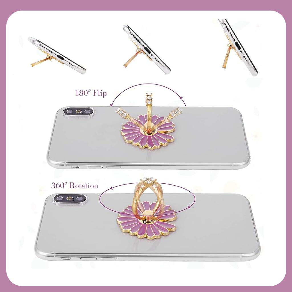 ZORBES 4Pcs Mobile Finger Grip Holder Flower Self-Adhesive Mobile Back Holder Grip Folding Phone Grip Holder, 360° Rotation 180° Flip Metal Mobile Ring Holder Phone Ring Holder for Smartphones