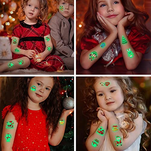 MAYCREATE® 10 Sheets Christmas Cartoon Temporary Tattoo Sticker Night Glow Sticker, Christmas Party Cartoon Sticker for Boys Girls Party Sticker Party Supplies