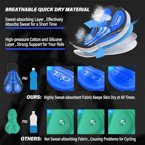 Proberos Men's Cycling Shorts 3D Padded Cycling Pants for Men High Stretchy Sport Pants Breathable Quick Dry Cycling Pants Outdoor Shorts Pants (Size, XL)