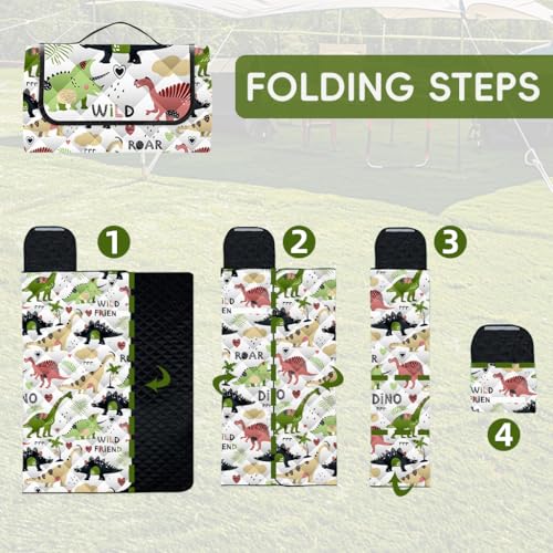 Proberos® Picnic Blanket, 6.6x6.6ft Waterproof PEVA Cartoon Dinosaur Print Picnic Blanket, Self-Packable Picnic Blanket with Handle, Portable Picnic Carpet for Picnics/Beach Days, Camping
