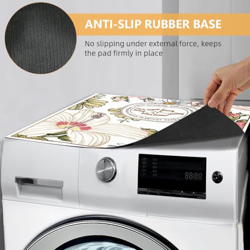 HASTHIP Washing Machine Mat 23.62 inches Over The Washer Mat Quick Dry Absorbent Diatomite Pad Anti-Slip Washing Machine Mat Floral Print Washing Machine Mat Countertop Mat Dish Dry Mat
