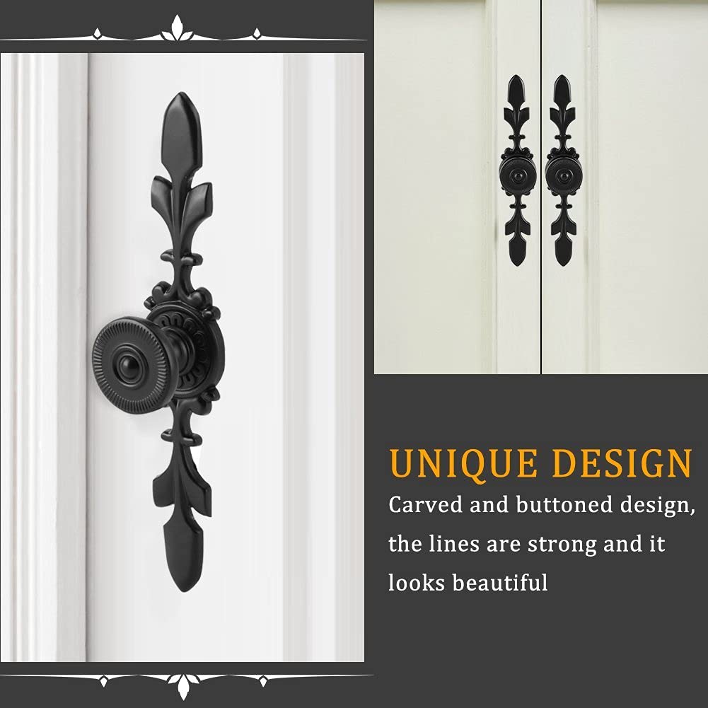 HASTHIP Pack of 4 Vintage Style Pull Handle Door Knob Back Plate, Retro Cabinet Door Knob with Screw for Home, Furniture, Drawer, Cabinet, Dresser, Closet, Wardrobe and Cupboard (Black)