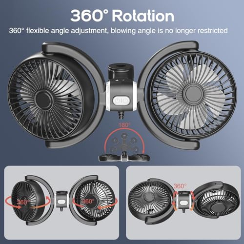 STHIRA® USB Car Fan for Headrest 12/24V Twin Cooling with 3 Speeds Posts Mounting Compact Flexible Angle Adjustment Plug and Go 3PCS
