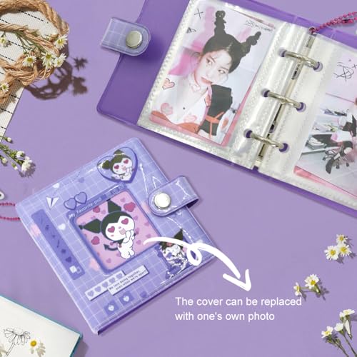 HASTHIP® Kuromi Pocket Photo Album Hold Up 40 Photos 3 Inch Binder Double Side Clear PVC Kawaii Cartoon Instant Square Films Kpop Star Photocard 2PCS