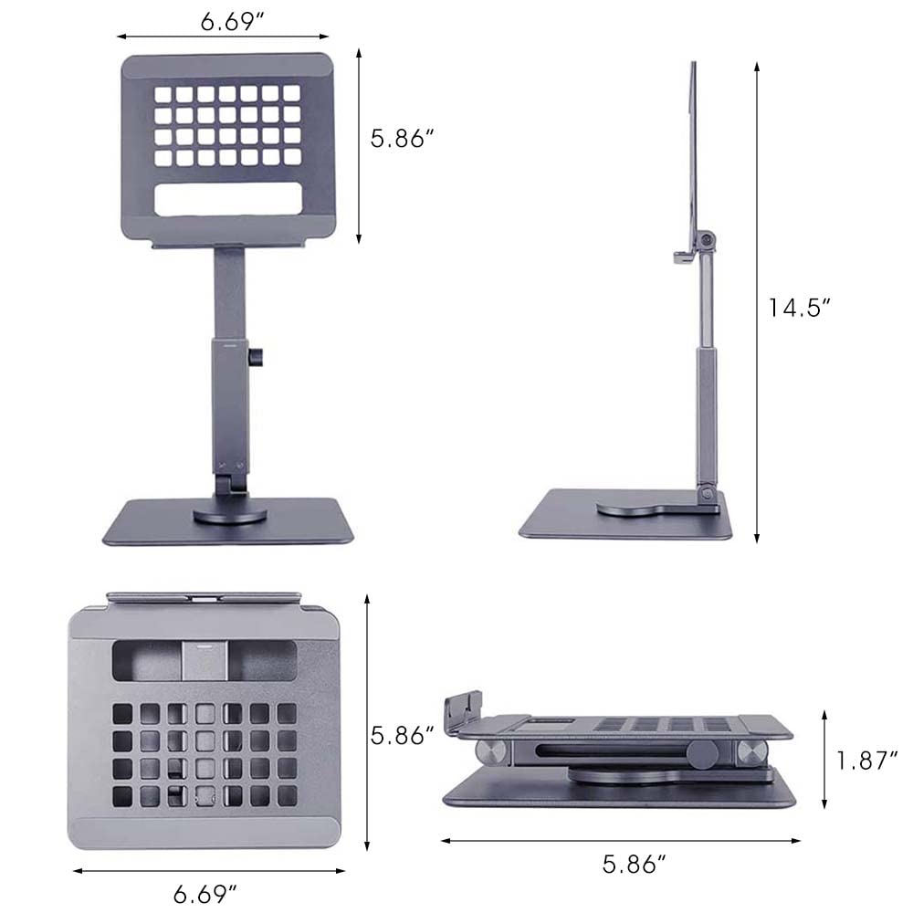 ZORBES Tablet Stand Holder Tab Stand for iPad Stand for Table, Aluminium Alloy 360° Rotatable Tablet Holder Adjustable Height and Angle Foldable Desktop Tab Holder for iPad Phone Within 13'' 4000g