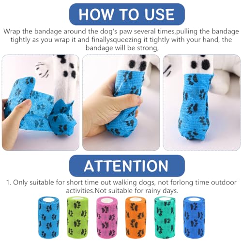 Qpets® 18PCS Dog Bandages Self-Adhesive Pet with Cute Paw Print Design Waterproof Non-Woven Cat Injury Recovery Wrap Lick-Proof Breathable 10x5.4cm Total Length 4.5M