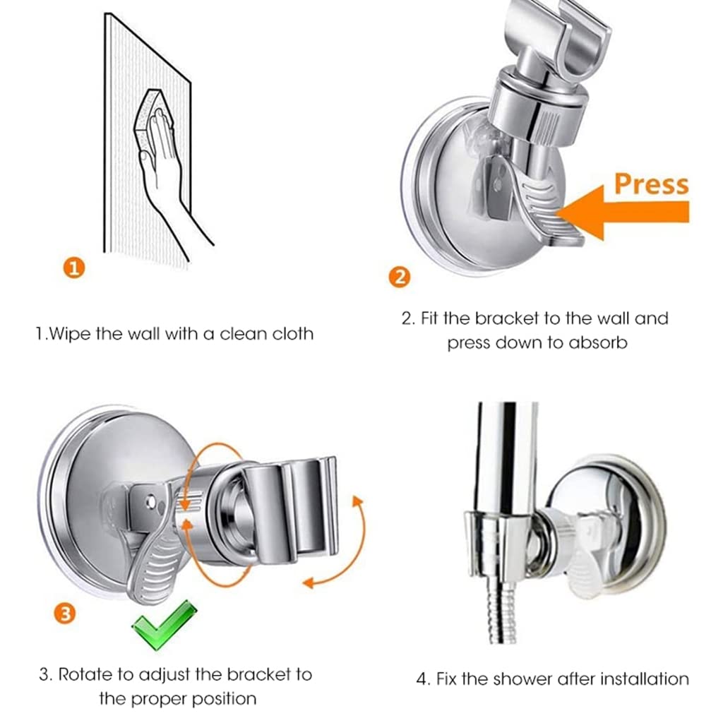HASTHIP Adjustable Shower Head Holder, Bathroom Suction Cup Handheld Shower Head Bracket No Drill Shower Head Bracket with Chrome Polished for Bathroom