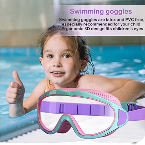 Proberos® Swimming Goggles for Kids, Big Frame Leakproof Swimming Goggles with Ear Plugs, Swim Goggles with Anti Fog and UV Protection for Boys Girls Age 4-10(Pink) 3 PCS