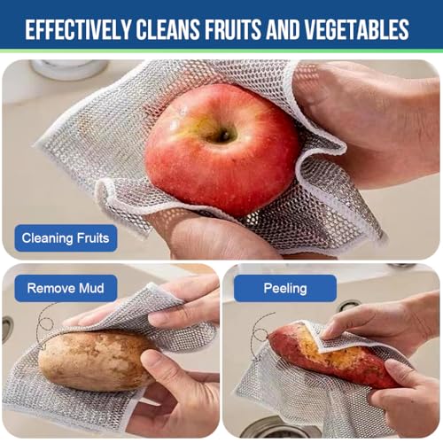 HASTHIP® 5Pcs Metal Mesh Dishcloth Dish Cleaning Scouring Pad Wet & Dry Use Non-Scratch 11.8'' Incehs Metal Mesh Dishcloth Dishwashing Scouring Pads Soft Metal Dishcloth for Dishes, Bowl, Pan, Pot