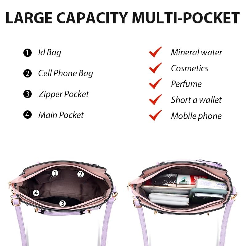 ZIBUYU® Hand Bag for Women Stylish PU Small Tote Bag with Detachable Strap & Cat Ear Pouch, Crossbody Shoulder Bag for Daily Use (Purple, 24x10x18cm)