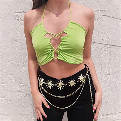 SANNIDHI® Waist Chain for Women Saree Belt Dresses Sun Element Body Chains Fashion 3 Layers Metal Gold Matched with Suits Jeans Shirts Dress 3 PCS