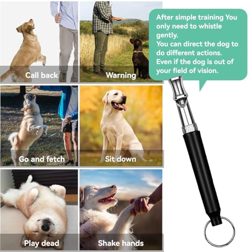 ZIBUYU® Dog Whistles 2 Packs, Dog Whistle to Stop Barking, Adjustable Ultrasonic Dogs Whistle with Lanyard Dogs Training Whistles (Black,White)