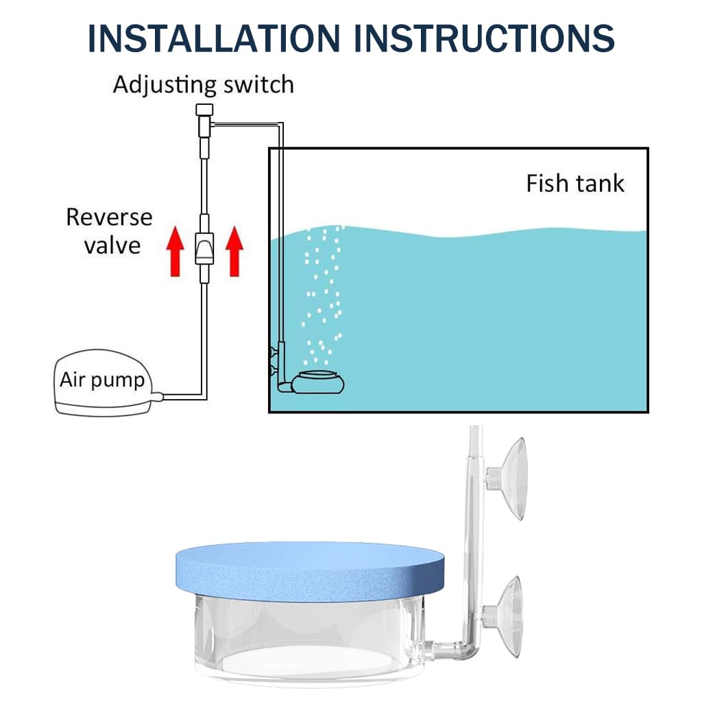Qpets Fish Tank Bubbler for Oxygen Generator Air Stone Water Bubbler with Adjustable Air Flow Valve Wall Mounted Diffuser Bubbler with Dual Suction Cup (Diameter 8.5cm)