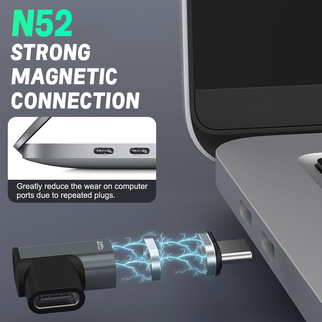 ZORBES 240W USB C Magnetic Adapter, 90 Degree Magnetic Breakaway USB C Adapter with Fast Charge USB4 40Gbps 8K 60Hz Video for Thunderbolt 3/4, MacBook Pro/Air/ROG Ally/Steam Deck/PS5 PSVR2