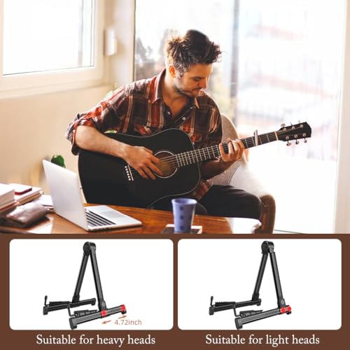 HASTHIP® Adjustable Guitar Stand for Acoustic Electric Bass Durable Aluminum Tripod with Anti-Scratch Silicone Padding Foldable Portable Design Ukulele Violin More Instruments 3PCS
