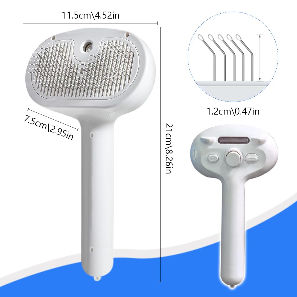 Qpets Cat Hair Brush, 3 in 1 Pet Slicker Brush with Mist Sprayer & UV Light Shedding Hair Brush Pet Grooming Brush Self-Cleaning Shedding Hair Brush Remove Mat Pet Hair Brush for Dogs Cats