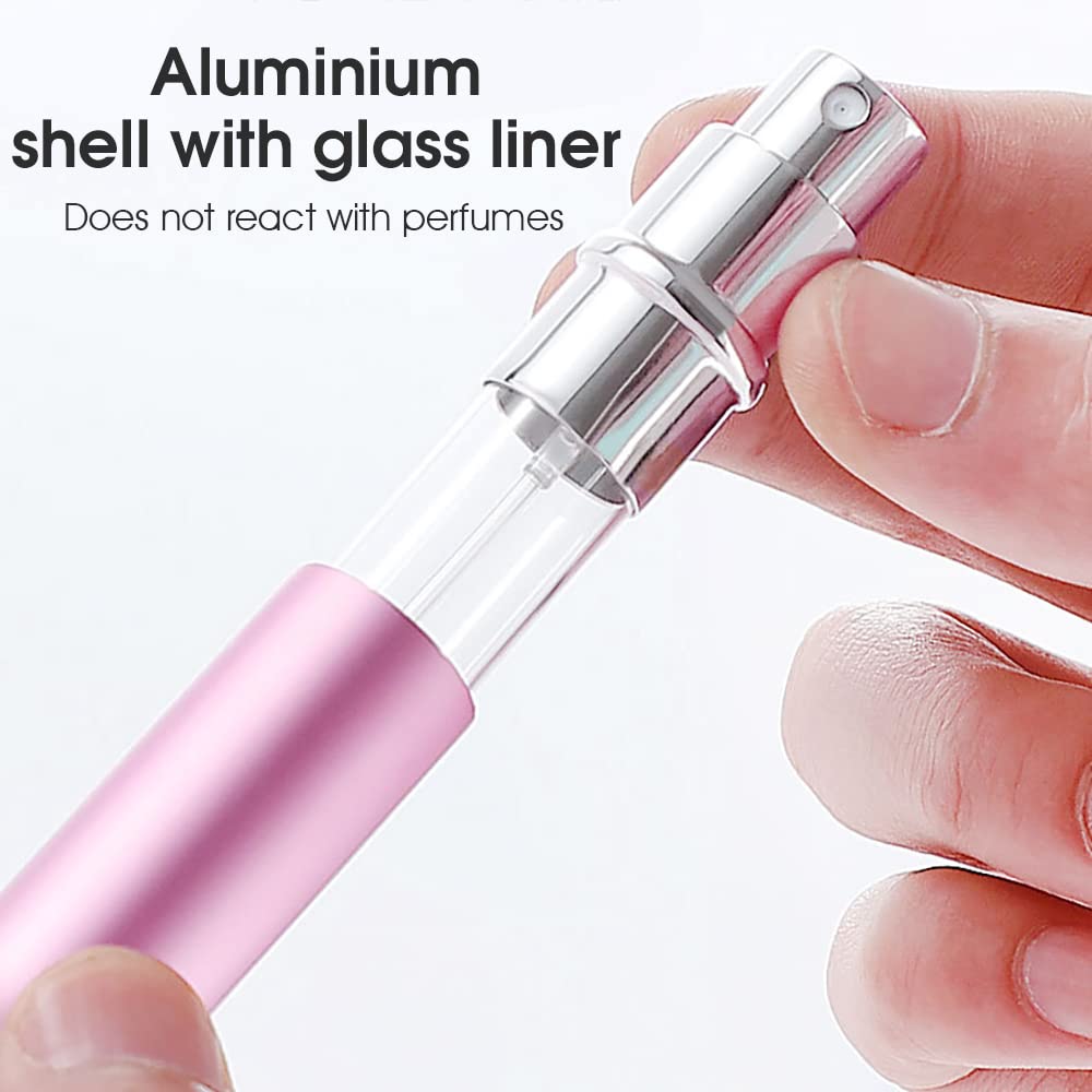 HANNEA 2Pcs 5ml Perfume Atomiser Spray Bottle with Pump-Portable Perfume Dispenser, Refillable Empty Spray Bottle for Fragrance Perfume-Pink