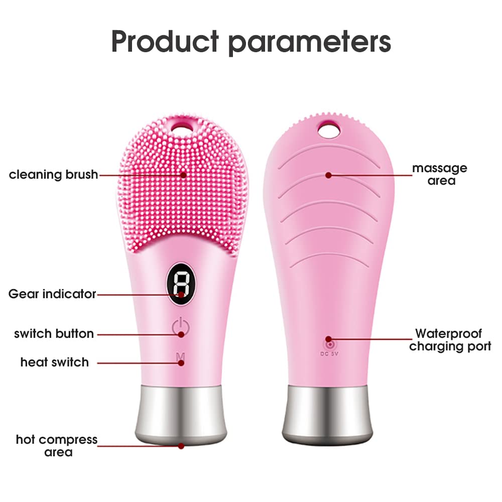 MAYCREATE Rechargeable Facial Cleansing Massager Brush Ultrasonic High-Frequency Vibration Facial Cleanser,Heated Silicone Facial Scrubber,Waterproof Design, for Deep Cleansing, Exfoliating