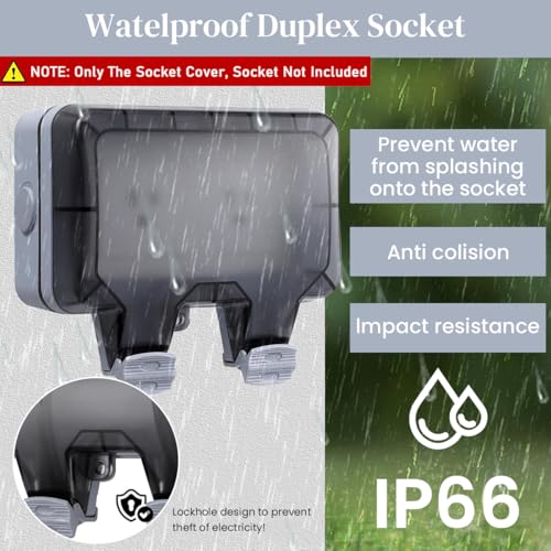 Serplex® Outdoor Waterproof Outlet Box Durable ABS Construction 86x146mm Cover for Duplex 3-Prong Socket Flip-Up Lid Easy Installation with Screws Weatherproof for Home Kitchen Bathroom 3 PCS