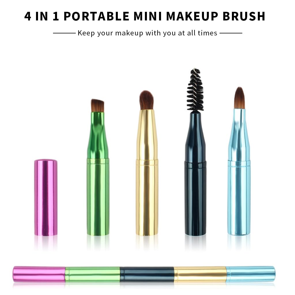 MAYCREATE 4-in-1 Makeup Brush Kit, Metal Mini Travel Makeup Brushes Set, Portable & Detachable, Include Eyeshadow Brush, Eyebrow Brush, Screw Brush and Lip Brush Combo Kits