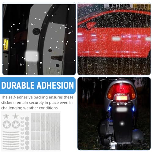 Proberos 42Pcs Bike Reflective Stickers Safety Silver Reflector Stickers Self Adhesive Reflective Stickers Multi Purpose Decorative Safety Reflector Stickers for Handle, Helmet, Front Fork