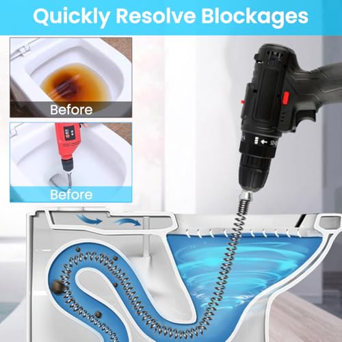HASTHIP® Drain Pipe Cleaner Cleaning Cable 8.2Ft Metal Wire Power Drill Attachment with Adapter Universal Hex Shank Spiral for Power Tool Rotary Tool 2 PCS