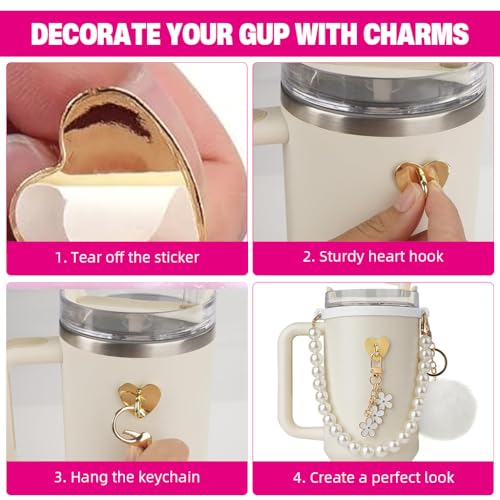 HASTHIP® For Stanley Cup Accessories Charm Kit Set 21PCS Sakura Silicone Straw Cap White Pearl Chain Handle Bottom Sleeve Cup NOT Included