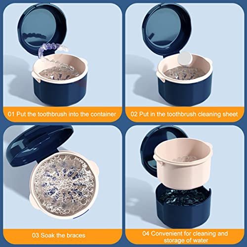 HASTHIP® Denture Case Bath Cup Box Holder Storage Soak Container with Strainer Basket for Travel Retainer Cleaning Blue Not Leakproof 3PCS