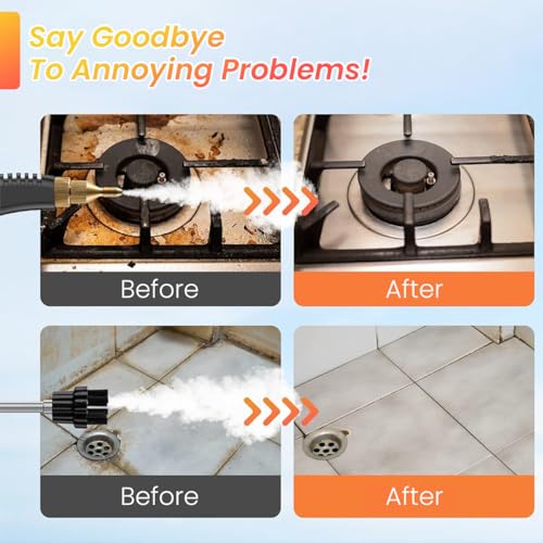 HASTHIP Steam Cleaner 2500W High-Temperature Steamer Cleaner with 3 Brush Attachments 1000ml Steam Cleaner for Kitchen Cleaning, Car Detailing, Home Use Portable Steam Cleaner with Long Nozzle